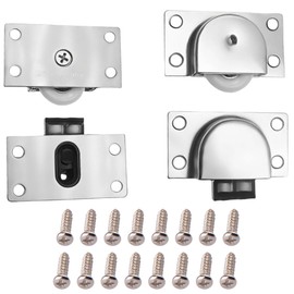 Upgraded Silver Sliding Cabinet Door Hardware 2 Pair Durable Stainless Steel Single Wheel Roller Kit No-Slip Heavy-Duty Silent Pulley Smooth Furniture Roller Wheel for Cabinet, Wardrobe, Closet