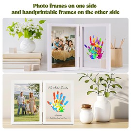 Nabance Family Handprint Set, Craft Wooden Photo Frame, Handprint, Baby Photo Frame Set, Finger Paints, Children, Non-Toxic Paw Print Set, Dog DIY Gifts with 4 Transparent Sheets, 5 Colours