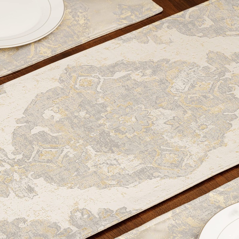 TOPLUXE Table Runner with Handmade Tassels, Luxury Damask Table Runner
