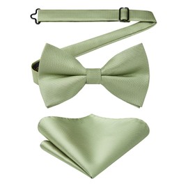Enlision Mens Sage Green Bow Tie Pre Tied Bow Ties and Pocket Square Set Solid Color Formal Adjustable Bowtie Handkerchief for Party Festival
