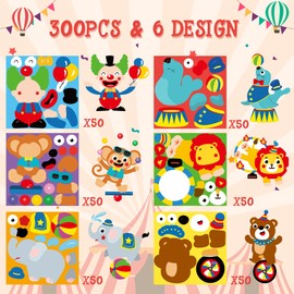 Haooryx 300pcs Make A Circus Animal Scene Sticker Roll, Make Your Own Cartoon Carnival Circus DIY Sticker Decals, Mix and Match Circus Lion Crown Sticker for Circus Carnival Party Favor Supplies