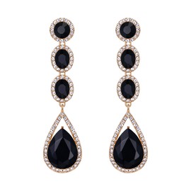 EVER FAITH Bridal Crystal Earrings for Wedding, Rhinestone Teardrop Dangle Earrings for Women Girls Black Gold-Tone
