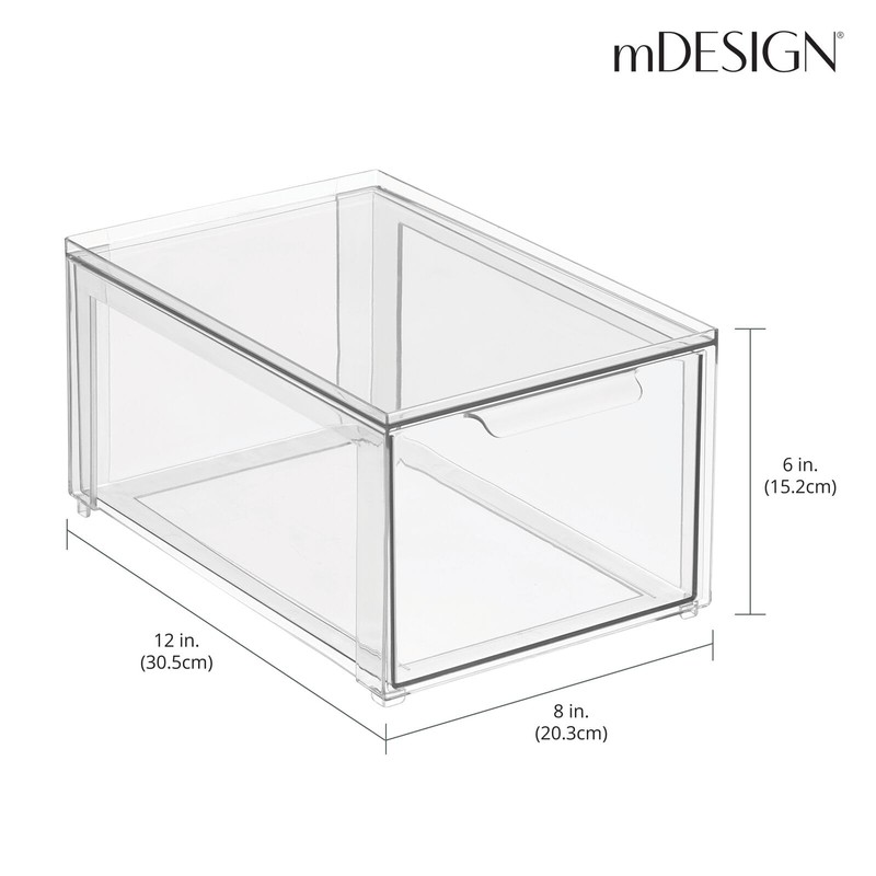 mDesign Plastic Stackable Bathroom Storage with Pull Out Bin Organizer