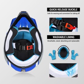 ROOZO Youth Kids Dirt Bike Helmet DOT Certified - Full Face Motorcycle Helmet for Off-Road, ATV, Street Riding, Includes Adjustable Goggles & Protective Gloves