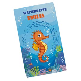 Herz & Heim Children's Beach Towel with Seahorse Motif, Name and Desired Text, Three Sizes (50 x 100 cm)