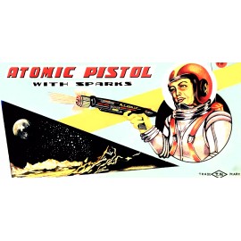 Atomic pistol with sparks toy ray gun space fridge magnet 3.5" x 2.5"  1yr wty