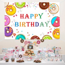 Donut Birthday Backdrop Banner Donut Birthday Party Decorations Supplies Donut Photography Backdrop for Birthday Party Donut Birthday Party Banner