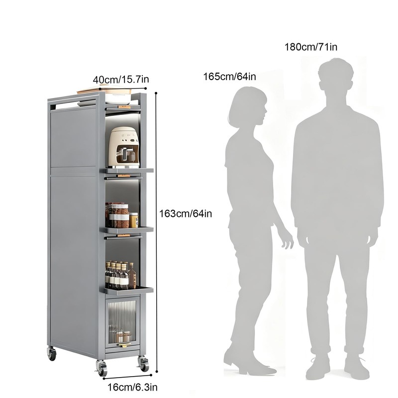 Rolling Spice Rack Next to Fridge Slim, Freestanding Narrow Tall