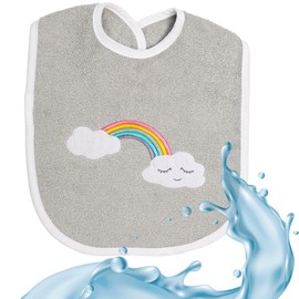 Smithy Baby Bib with Rainbow Cloud, Cotton Terry Towelling, Baby Bib, Burp Cloth, Boys & Girls, 0 to 36 Months, Grey