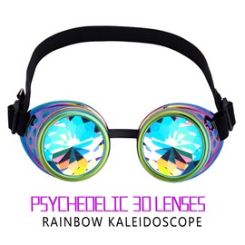 Lelinta Steampunk Rave Glasses Goggles with Rainbow Crystal Glass Lens,Cool,Adjustable
