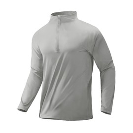 MIER Mens Quarter Zip Pullover UV Protection Sun Shirt for Golf Running Athletic Gym Exercise, Light Grey L