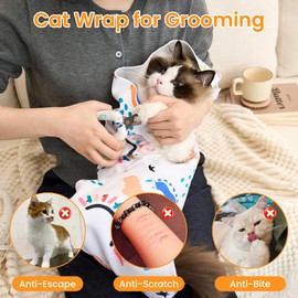 JL LET.DR.JHOME Cat Wrap for Cutting Nails,Cat Wrap for Grooming,Self-Adherent Soft Cat Blanket,Anti-Scratch Anti-Escape Multifunctional Cat Grooming Bag Pet Tool (21.7" X 21.7",Within 11.89lbs)
