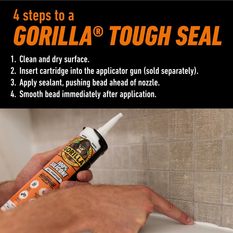 Gorilla Waterproof Caulk & Seal Silicone Sealant, 10oz Cartridge (Pack