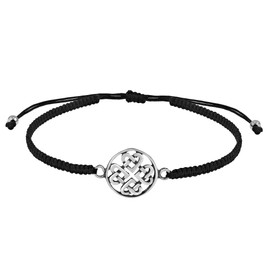 AeraVida Tangled Clover Heart Knot Charm Bracelet | .925 Sterling Silver on Black Adjustable Cord | Elegant and Symbolic Jewelry for Women and Men