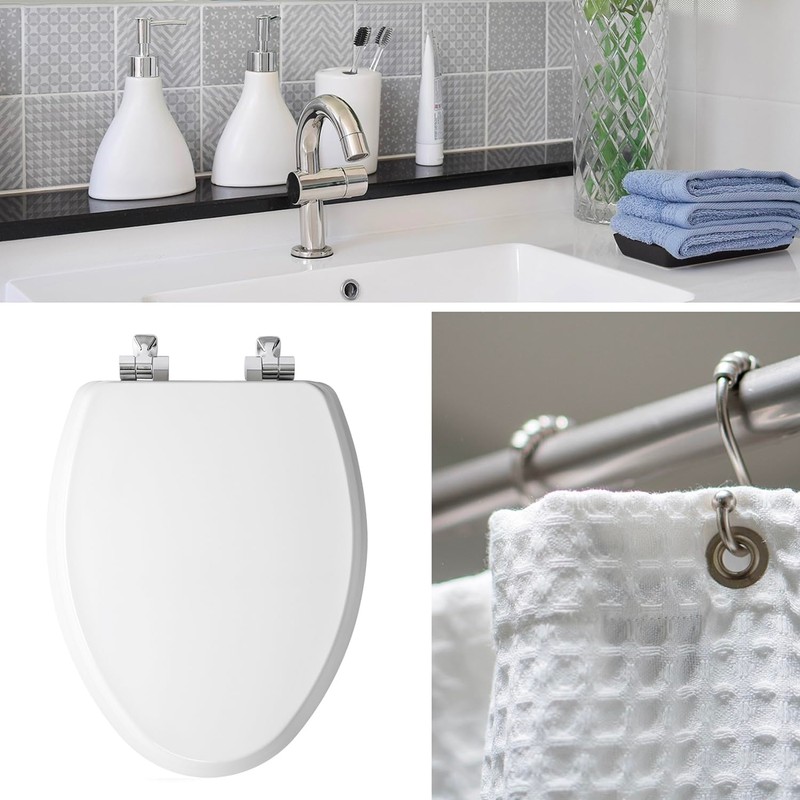 Mayfair Bennett Toilet Seat with Brushed Nickel Hinges, Slow Close