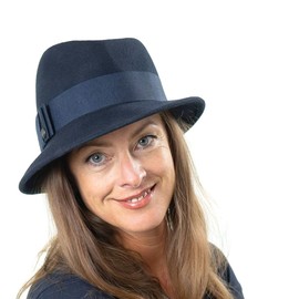 LIERYS Asym Women's Hat with Grosgrain Ribbon, Asymmetric Wool Felt Hat, Felt Hat Made in Italy, Hat Made of Wool Felt, One Size 55-57 cm, Wool Hat Summer/Winter, petrol