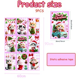 9 Sheets Cats Christmas Window Stickers Colorful Christmas Window Decorations Cats Xmas Window Stickers Reusablel Christmas Decorations for Windows Uniquely Visible Cats Christmas Window Clings
