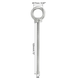 PATIKIL M6 x 120 mm Lifting Shoulder Eye Bolt, 3 Pieces 304 Stainless Steel Threaded Eyelet with Nuts and Washers for Hanging Hammock Items