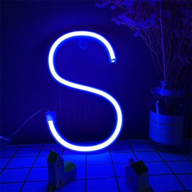 Letter Neon Lights Blue Neon Letters Signs Light Up Neon Letter Sign Neon Marquee Letter Wall Decor Signs Night Lights for Christmas Birthday Party Wedding Valentine’s Day BAR Home Decoration (S)