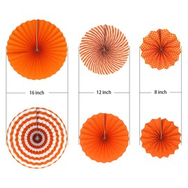 Party Hanging Paper Fans Set, Orange Round Pattern Paper Garlands Decoration for Birthday Wedding Graduation Events Accessories, Set of 6