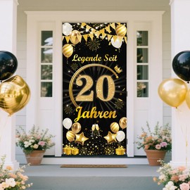 Decorative 20th Birthday Man Woman Banner - Black Gold Legend For 20 Years Door Banner 165 x 80 cm, Fabric Background Door Decoration for 20th Birthday Party Decoration