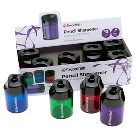 Swordfish ‘Canister’ Double-Hole Pencil Sharpener with Mess-Free Canister [Pack of 10] Assorted Colours [40033]