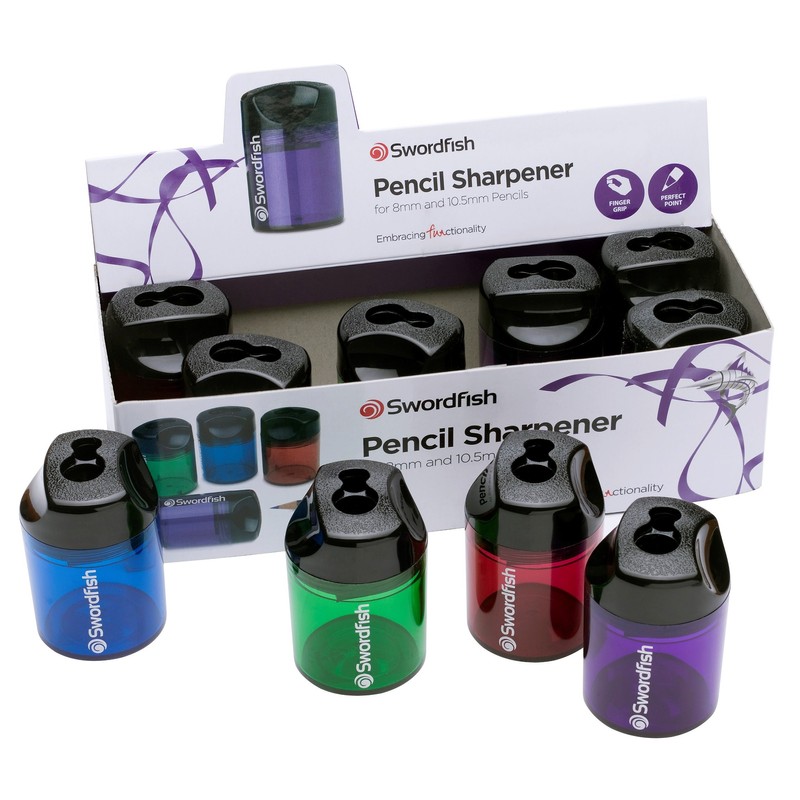 Swordfish ‘Canister’ Double-Hole Pencil Sharpener with Mess-Free Canister [Pack of