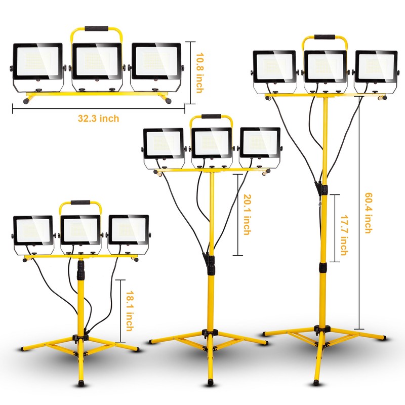 30000 Lumen Work Lights with Stand, 300W Three Head LED