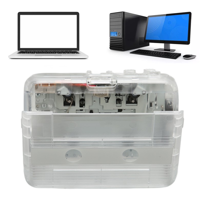 Cassette to MP3 Converter Multifunction Auto Reverse Transparent Retro Portable