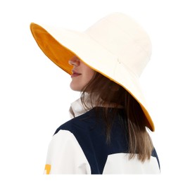 Sun Hat for Women Wide Brim Reversible Double-Sided UV Protection Cotton Fisherman Cap Summer UPF 50+(Yellow)