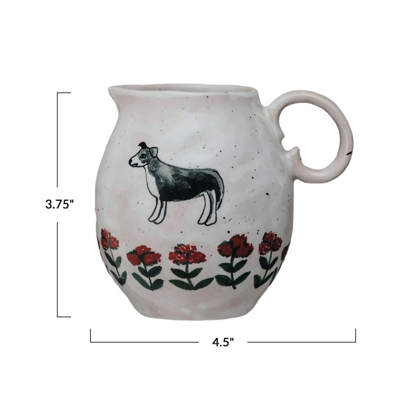 Dog & Flowers Stoneware Creamer