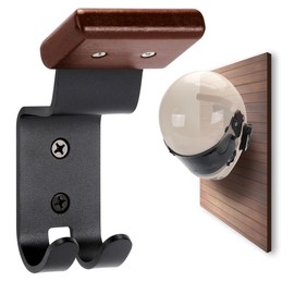 TOKCKYBL Motorcycle Helmet Holder Wall Mount - Solid Wood & Steel Gear Organizer Rack with 2 Hooks, Heavy Duty Display Hanger for Helmets, Football Gear, Ski Equipment, Hats, Jackets