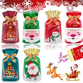 YeahBoom Pack of 60 Christmas Gift Bags, 6 Design Gift Bags Christmas, Candy Bags, Christmas Cookie Bags, Party Bags, Gift Bags Christmas, Christmas Treat Bag