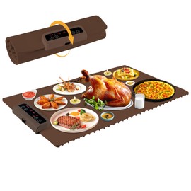 Food Warming Mat- Foldable Warming Mat for Food with Adjustable Temperature Control Time Moders Locking Function Electric Warming Tray for Parties,Home,Travel,Buffet Brown