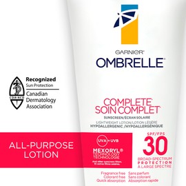 Garnier Ombrelle Complete Sunscreen Lotion, SPF 30 For Body and Face, High Broad Spectrum Advanced UVA/UVB Protection, Non-Greasy, Water Resistant, Quick Absorption, Non-Comedogenic, 90ml