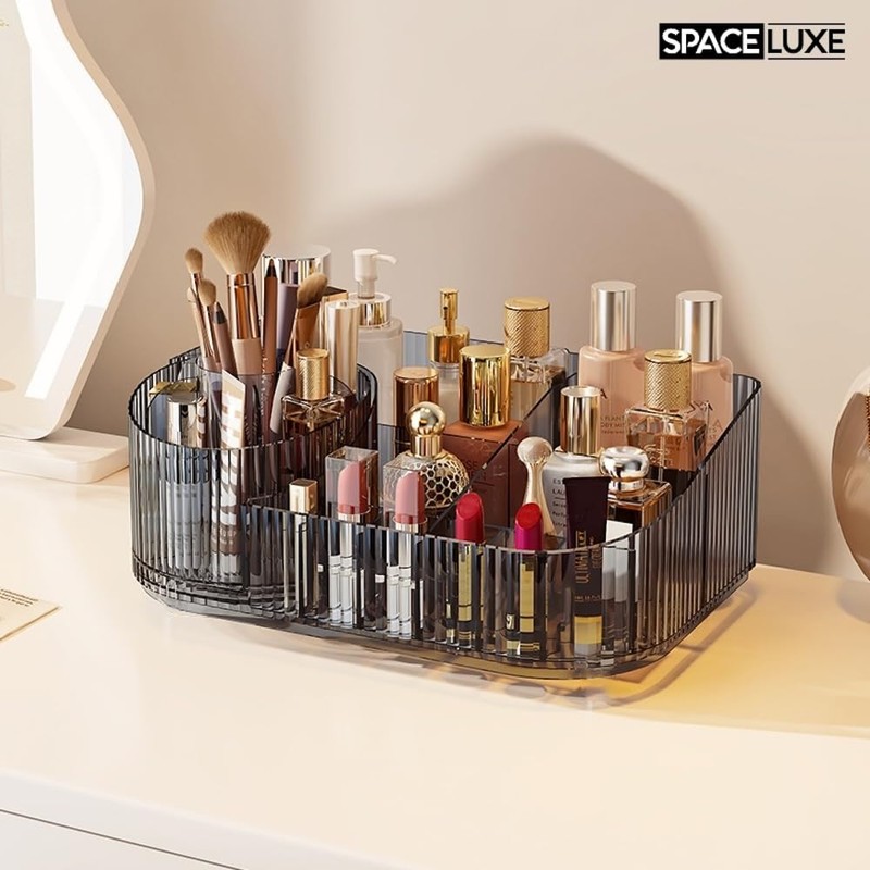SpaceLuxe Makeup Organizer with Drawers and 360° Rotating Brush Holder,