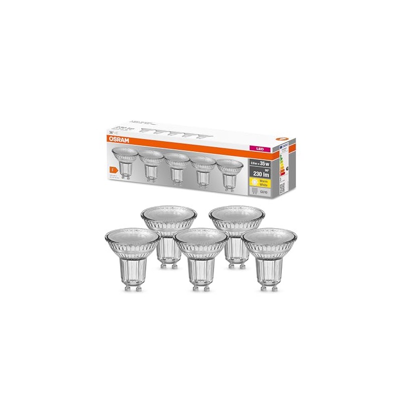 Osram LED Base PAR16, Socket: GU10, Non-Dimmable, Warm White, Replaces