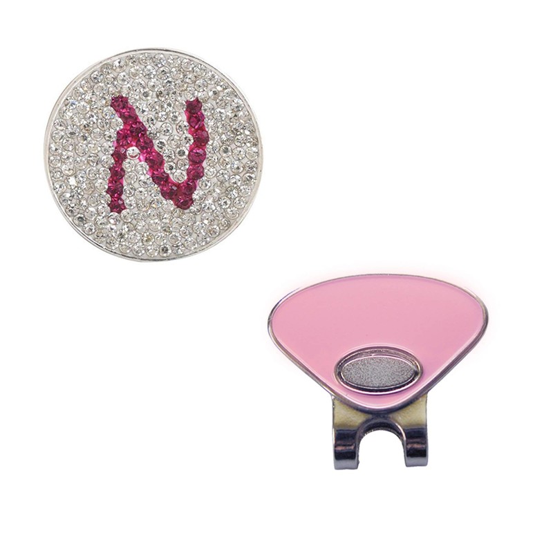 N- Initial Micro Pave Crystal Ball Marker (Pink) w/Hat Clip