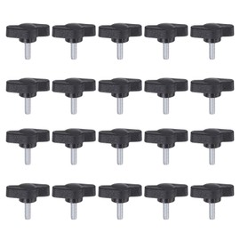 HARFINGTON 20pcs Tee Wing Knobs Thumb Screws M4 x 12mm Standard Male Thread Plastic T Knobs Handles Hand Clamping Knobs Grip Thumbscrew, Black