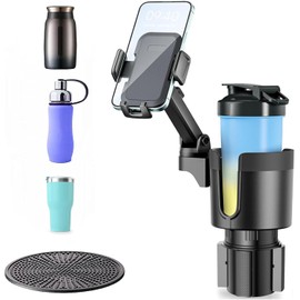 2 en 1 Porta Vasos para Auto, Soporte telescópico para teléfono de Coche, Tamaño de Base Ajustable, Adecuado para la mayoría de Tazas