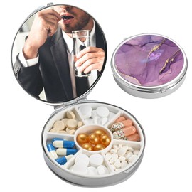 Pill Box，Small Pill Organizer (Portable 7 Compartment Capacity) Pocket or Wallet Carrying Case, Travel Medication Organizer (Purple Butterfly1)