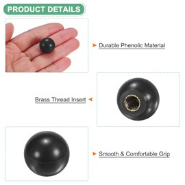 M METERXITY 6-Pack Threaded Ball Knobs, M5 Female Thread 16mm Dia. Thermoset Ball Knob for Lathe/Machine/Lawn Mowers, Brass Insert Lever Handle [Black]