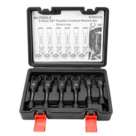 BILITOOLS 6PCS Long Flex Head Crows Foot Line Wrench Set, 3/8" Drive Injector Fuel Line Sockets Wrench Set, Crowfoot Flare Nut Socket Wrench Metric 12 14 16 17 18 19 mm
