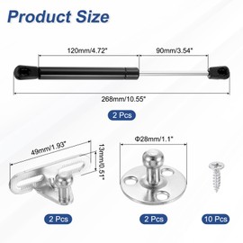 sourcing map 2Pcs Lid Support Hinges, 20N Gas Struts Soft Close Folding Lid Stay Hinges Automatic Slow Lowering Pneumatic Lid Buffer for Cabinet Closet Wardrobe, Black