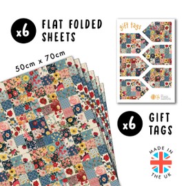 CENTRAL 23 Flower Wrapping Paper - Vintage Floral Collage - 6 Sheets Of Gift Wrap - Aesthetic Wrapping Paper For Birthday, Anniversary, Wedding - Comes With Stickers