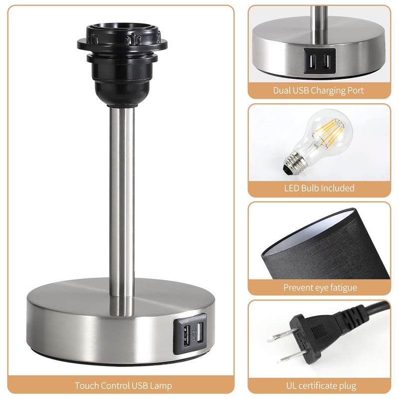 Bedside Lamp with USB Port - Touch Control Table Lamp