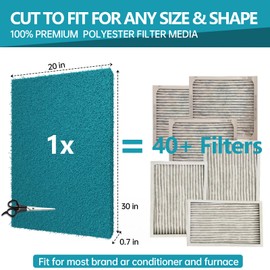 Reusable Air Filter 20x30, High Air Flow Cut to Fit Furnace Filters, MERV 6 Replacement Filter for HVAC, RV, Washable Replacement Air Conditioner Filters, 24 PCs Hooks(Actual 20x30x0.7 in.)