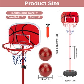 JurciCat Basketball Hoop Children's Basketball Hoop Outdoor with 2 Basketballs and 1 Pump Height-Adjustable Basketball Basket for Children from 3 Years for Indoor and Outdoor Basketball Hoops