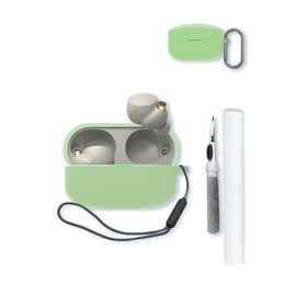 Case for Sony WF-1000XM4 Noise Canceling Truly Wireless Earbud Headphones,Soft Protective,BOVUGAC Silicone Case Cover with Keychain & Cleaning Kit & Lanyard for Sony WF-1000XM4 Earbuds-Matcha Green