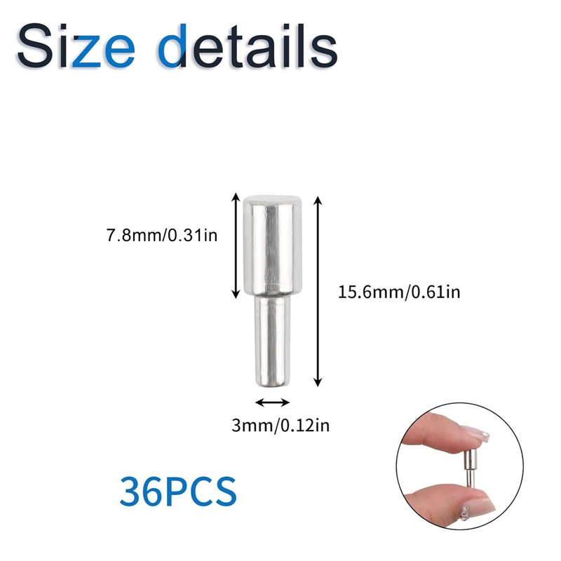 36pcs Sliver Cabinet Board Support Pegs, 3mm Metal Shelf Pins,Furniture